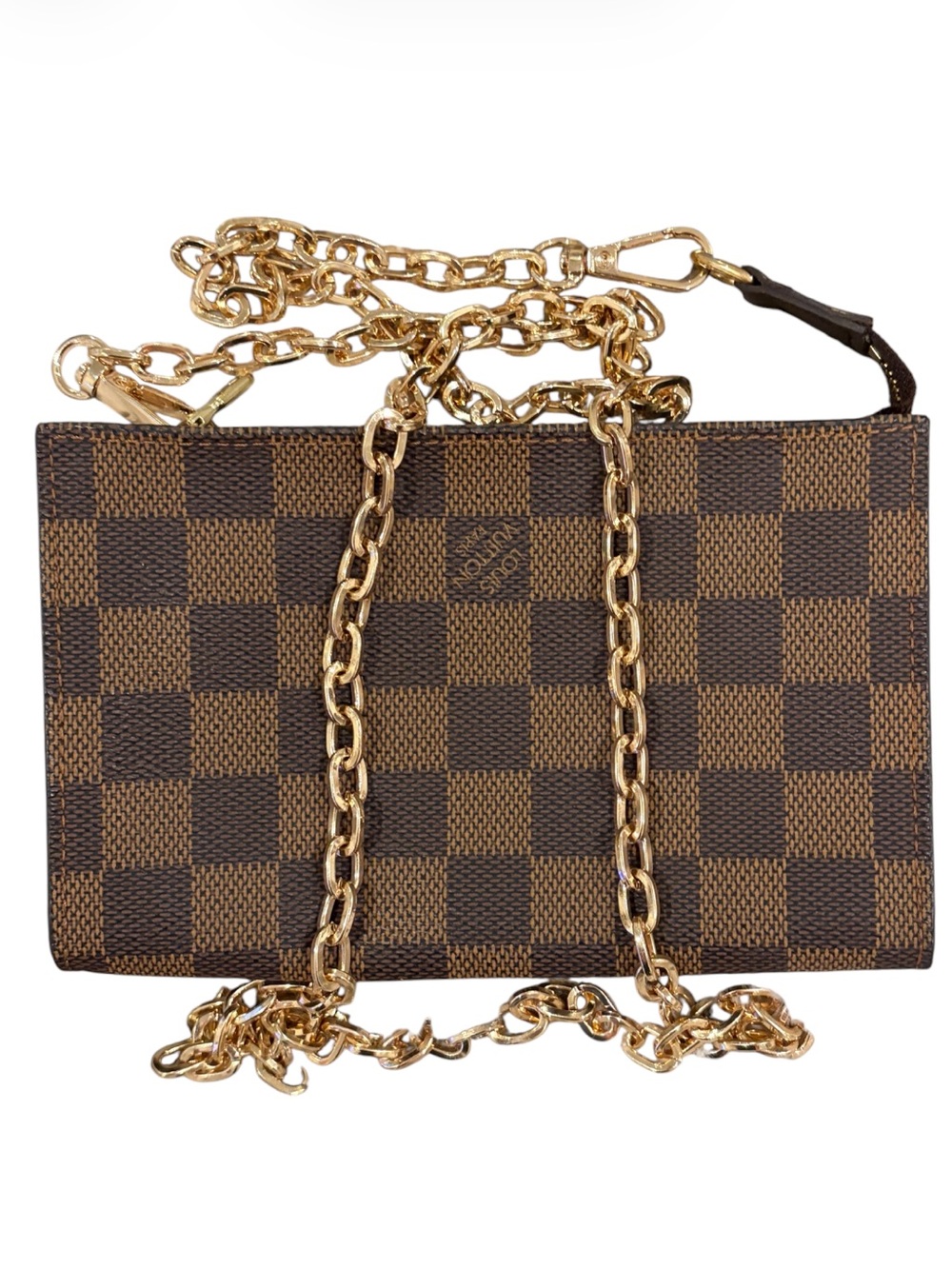 Louis Vuitton Brown Damier Ebene Bag with Gold Hardware and unbranded chain